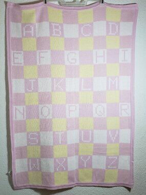 VTG Wamsutta Blanket Alphabet Blocks Pink Pastel 29" x 41" Knit 100% Acrylic